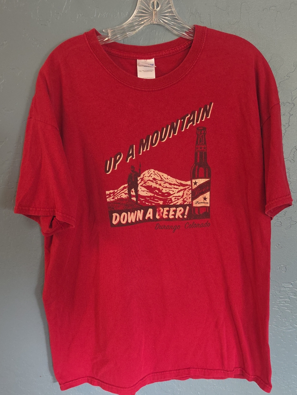Y2K Durango Colorado "Up a Mountain Down a Beer" Red Graphic Tee